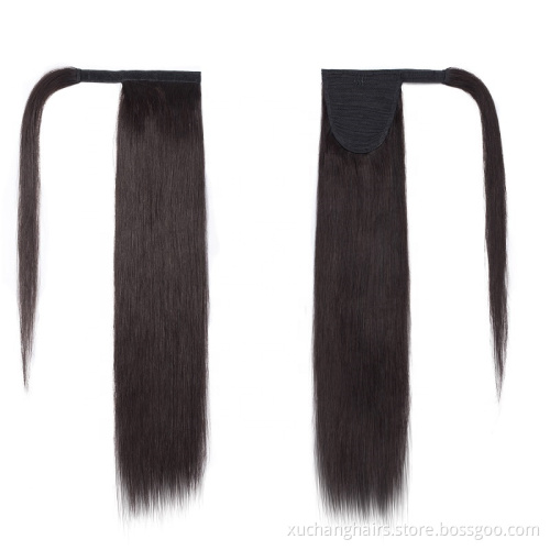 DB3# Human Hair Ponytail Extension Wrap Around 100% Real Remy Premium Long Straight Silky Soft Hairpiece Natural Black Ponytail